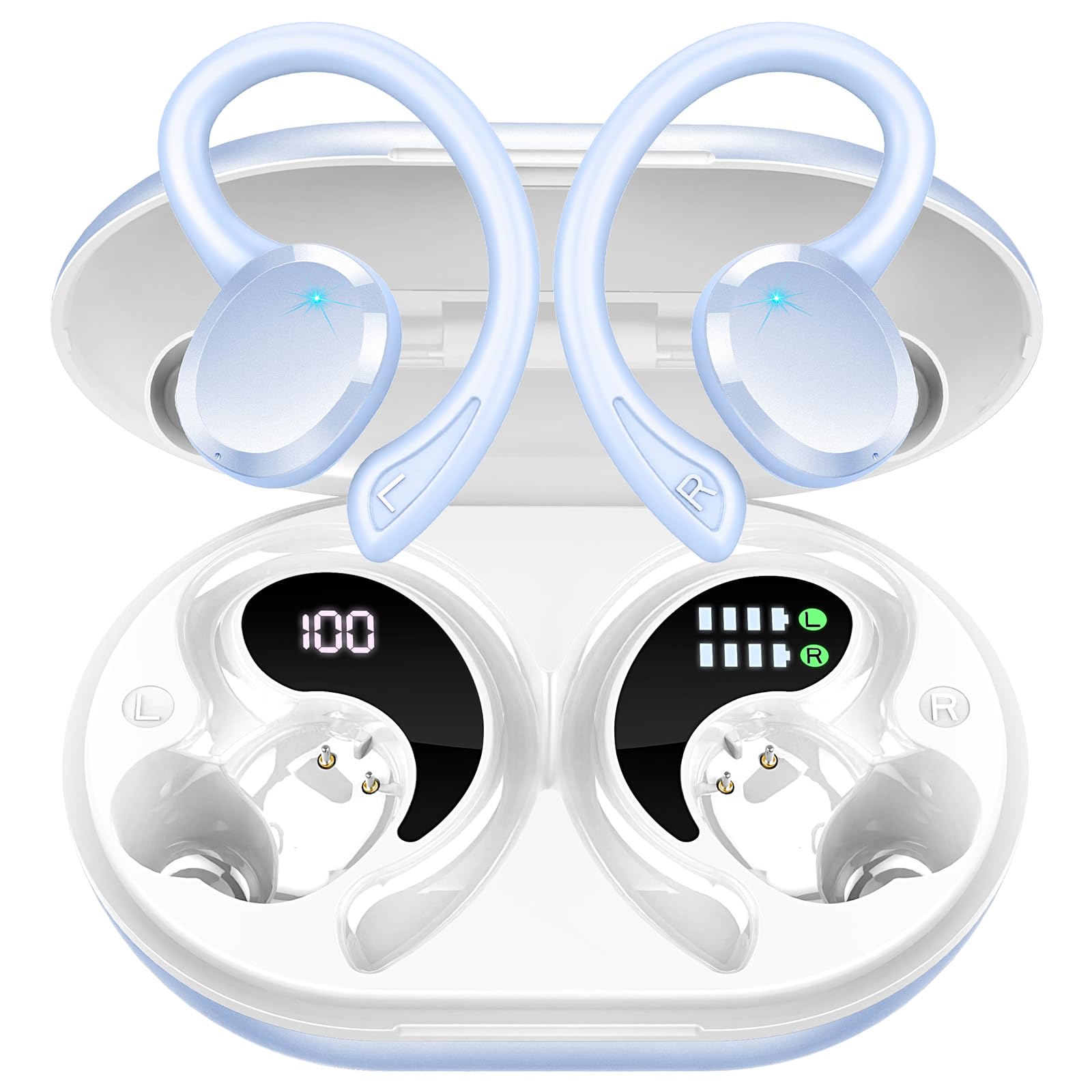 Buy now Ltinist Wireless Earbud, Bluetooth 5.3 Headphones Pure Bass Sound with Earhooks, 75H Battery Over Ear Headphones with Dual-LED Display, IP7 Waterproof Earphones Built-in Microphone for Running Sports at indiglob india