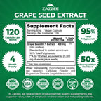 Zazzee High Strength Grape Seed 50:1 Extract, 120 Capsules, 95% Polyphenols | Vegan, 400 mg per Capsule, 4 Month Supply, Antioxidant, Circulation & Blood Flow Support, Non-GMO, Made in the USA