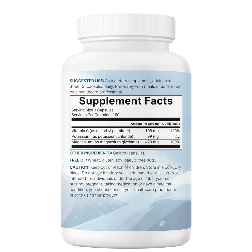 ﻿Pure Potassium Supplement with Magnesium Glycinate, 300 Capsules | Enhanced with Fat-Soluble Vitamin C | Chloride + Glycinate Mineral Electrolyte Complex | Only Active Ingredients | Filler Free