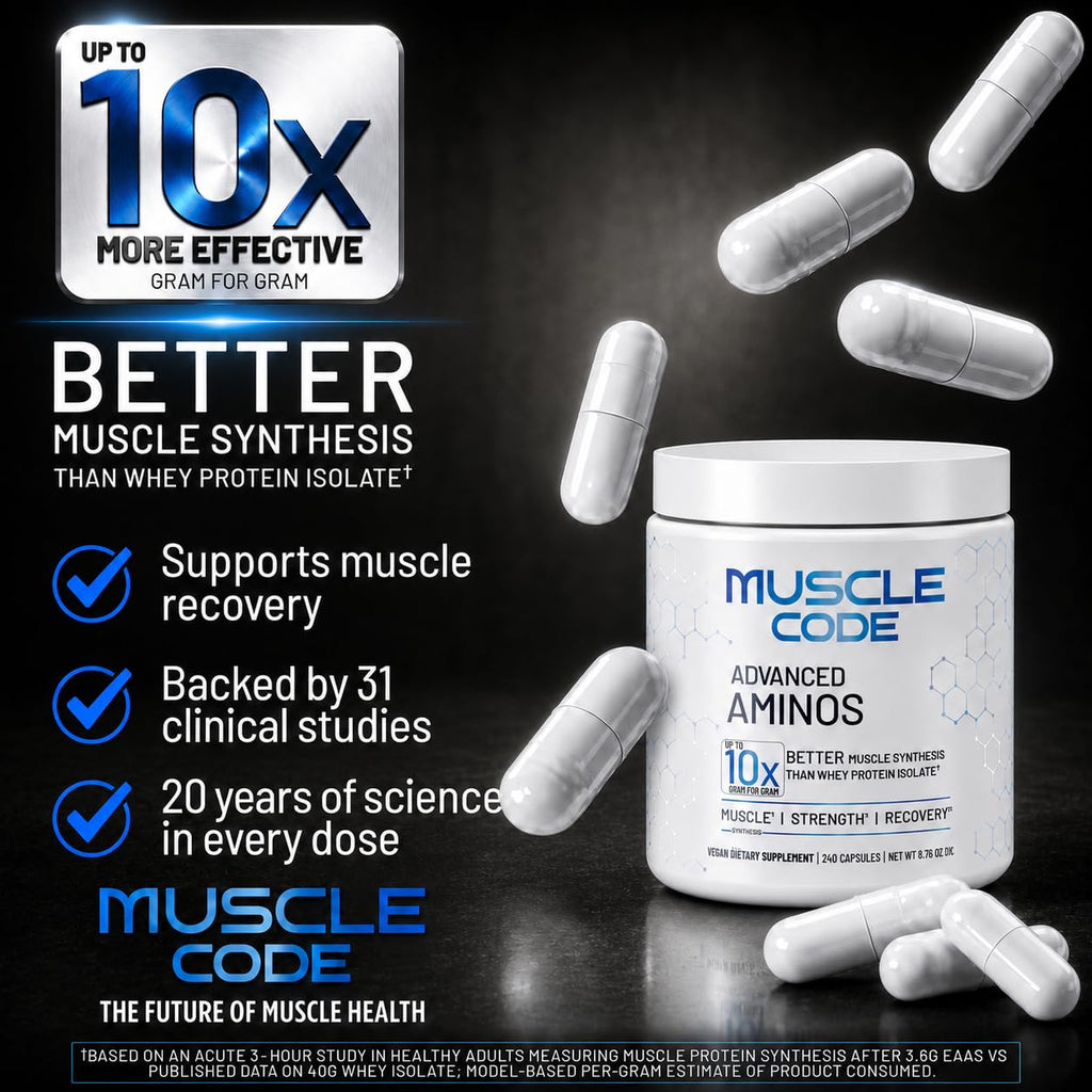 NAUTILUS Muscle Code Essential Amino Acid Capsules – Muscle Synthesis & Repair & Strength – Unflavored – 60 Servings – Clinically Studied – 0g Sugar, Keto, Vegan, Gluten Free, Dairy Free
