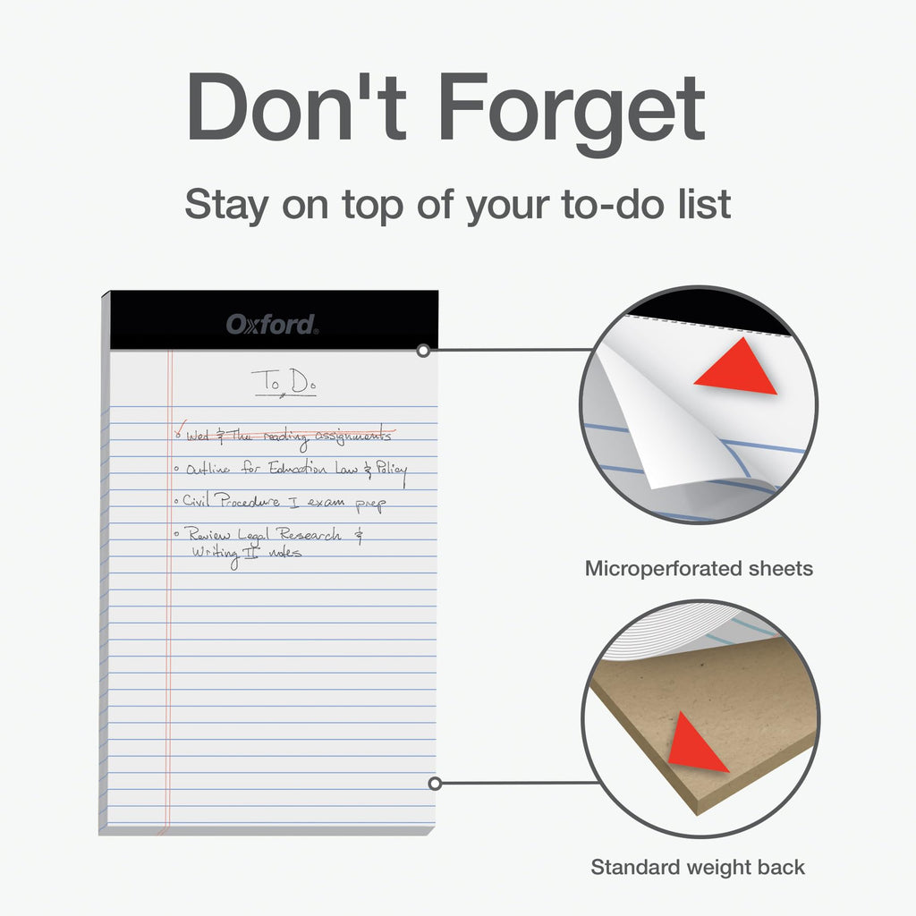 Oxford 5 x 8 Inch Legal Pads, 3 Pack, Narrow Ruled on Both Sides, White Lined Paper, 50 Perforated Sheets Per Writing Pad, Proudly Made in the USA (1017034)