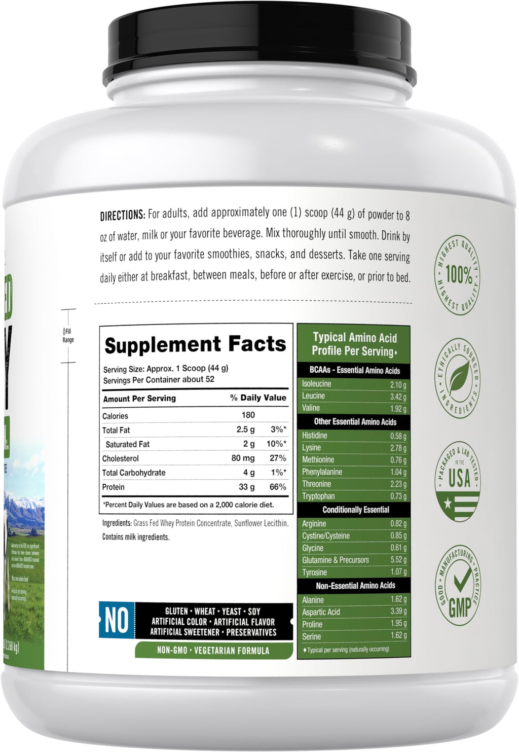 Carlyle Grass Fed Whey Protein Powder | 5lb (80 oz) | Unflavored