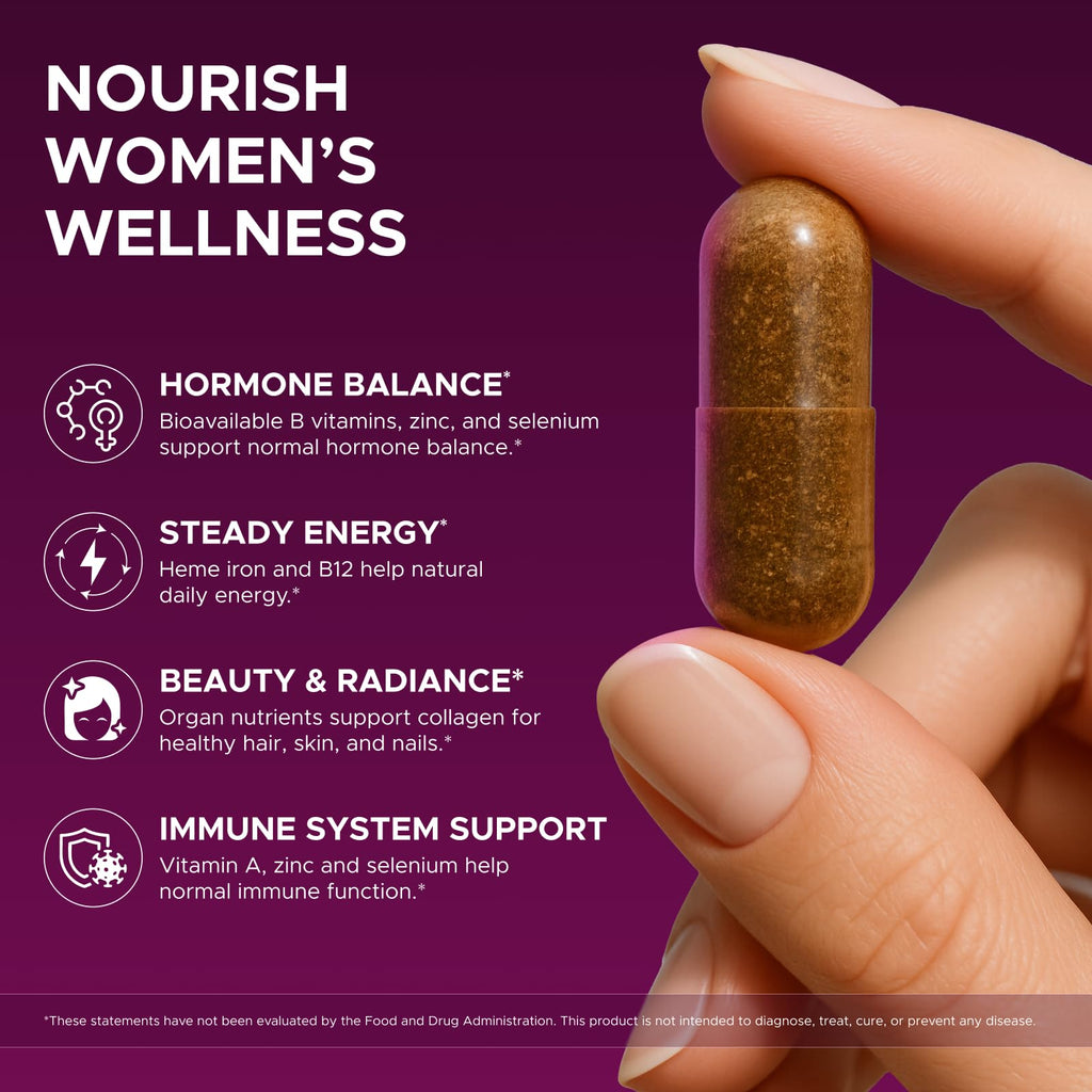 Primal Beef Organ Supplement for Women, Grass-Fed Ancestral Superfood | Supplement With Uterus & Liver, For Hormone Balance & Queen Energy, 60 Capsules