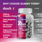 duwhot Potassium Citrate 1000mg Gummies, 60 Chewables | Potassium Supplement for Adults Women & Men, Support Leg Cramps & Muscle Health