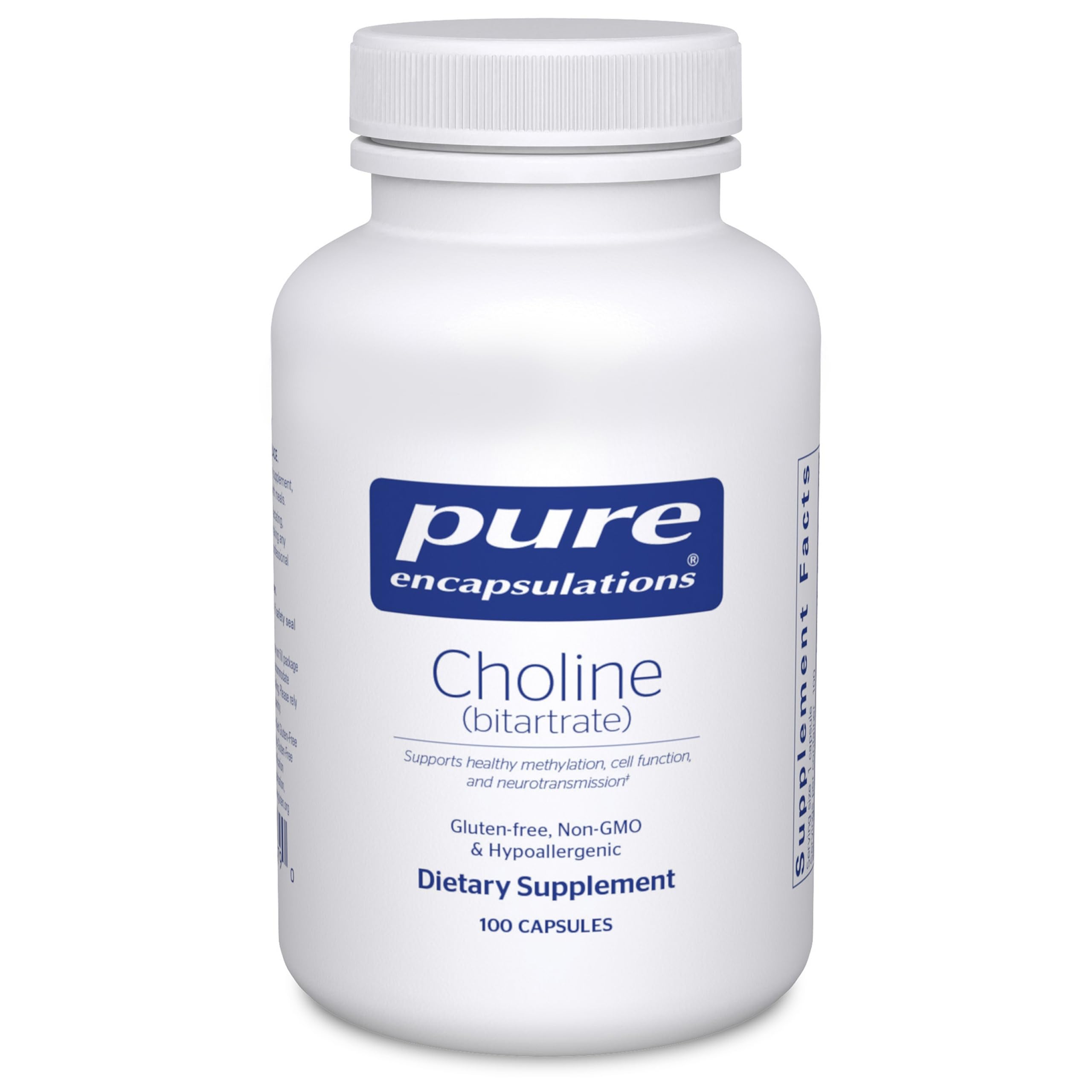 Pure Encapsulations Choline (Bitartrate), 100 Capsules | 275 mg Choline (Bitartrate), Supports Methylation, Brain Health and Cell Function*, Highly Bioavailable, Vegan and Non-GMO