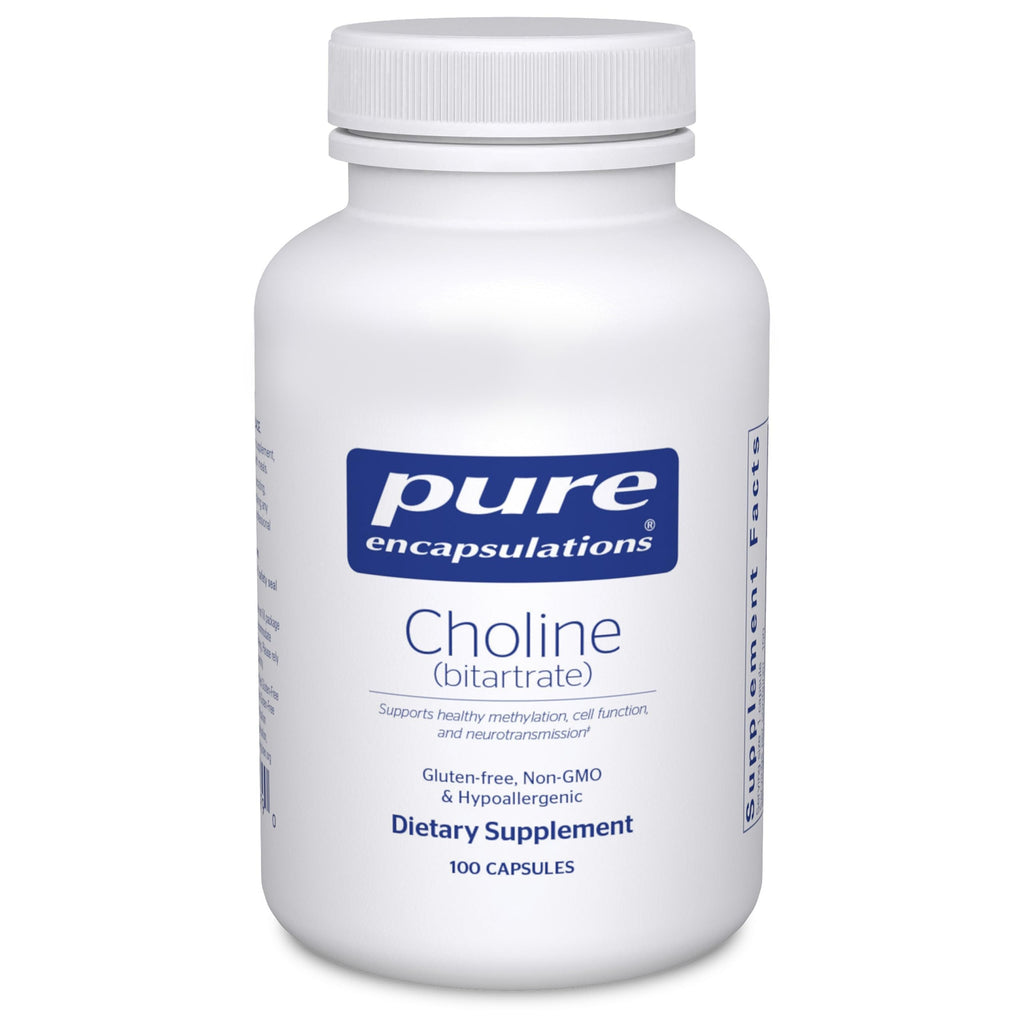 Pure Encapsulations Choline (Bitartrate), 100 Capsules | 275 mg Choline (Bitartrate), Supports Methylation, Brain Health and Cell Function*, Highly Bioavailable, Vegan and Non-GMO