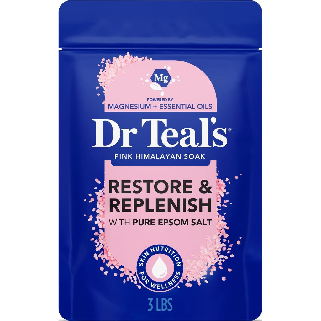Dr Teal's Epsom Salt Magnesium Soak, Restore & Replenish with Pink Himalayan Salt, 3 lbs