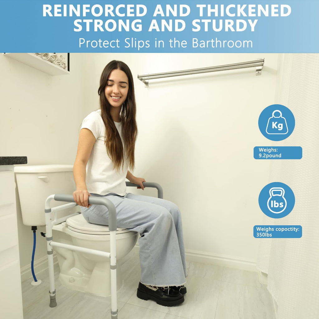 WeHwupe Toilet Safety Rail for Seniors, Height & Width Adjustable Frame