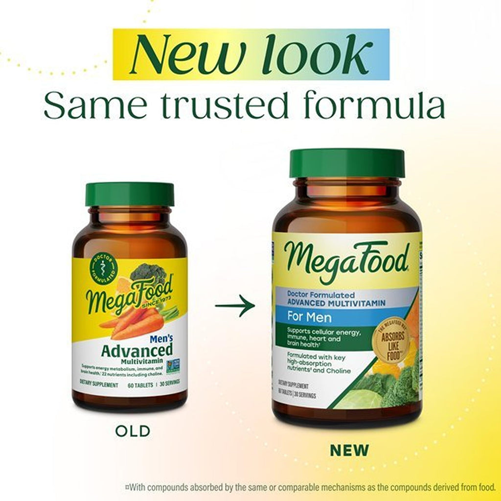 MegaFood Advanced Multivitamin for Men, Doctor Formulated, 120 Tablets | Immune Support, Cellular Energy, Heart & Brain Health, Choline, Methylfolate, Vitamin C, D3, Zinc, Vegetarian, 60 Servings