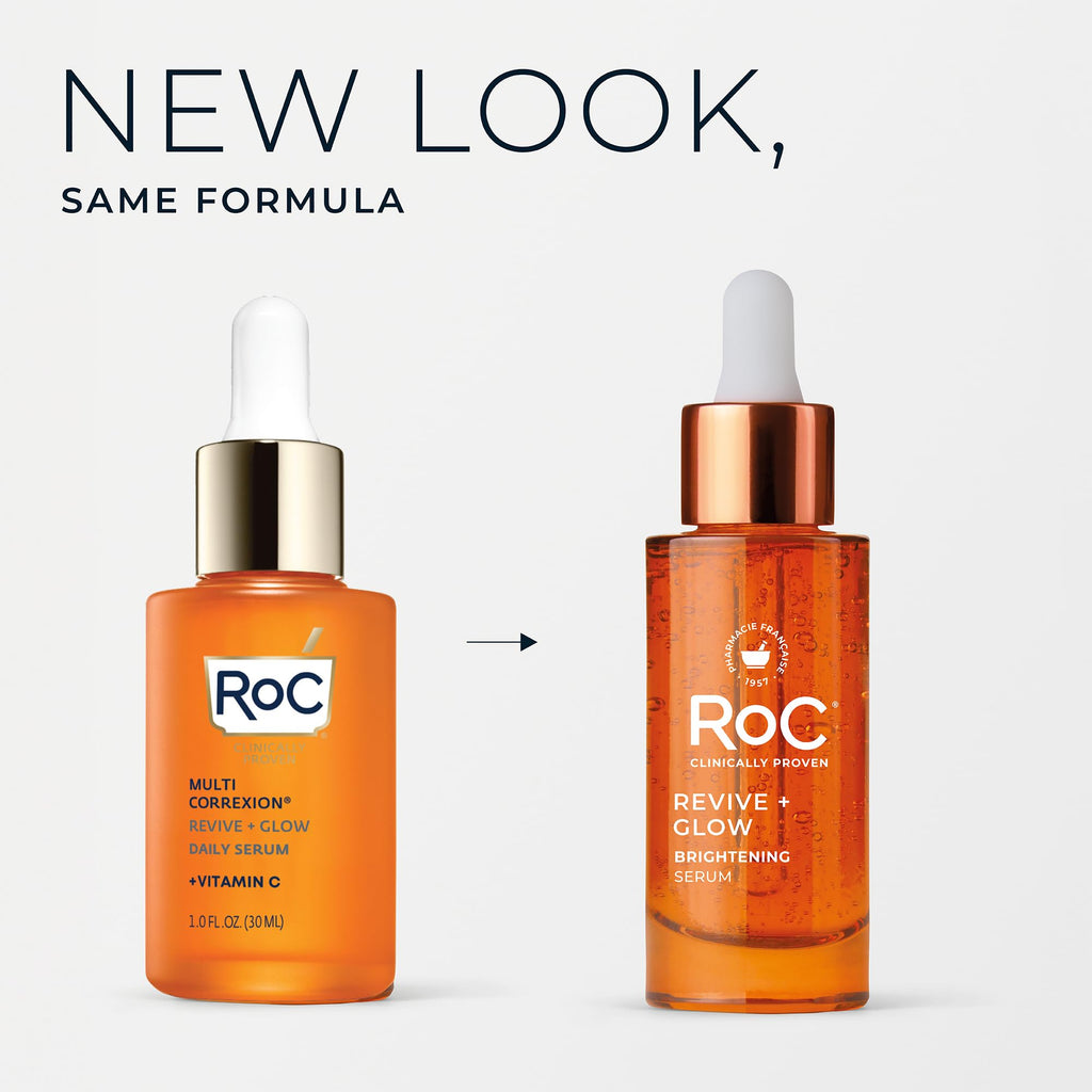 RoC Vitamin C Serum for Face Multi Correxion Revive + Glow, 10% Active, 1oz | Daily anti-aging wrinkle skin tone skin care treatment, brightening face serum that visibly tightens, non-comedogenic