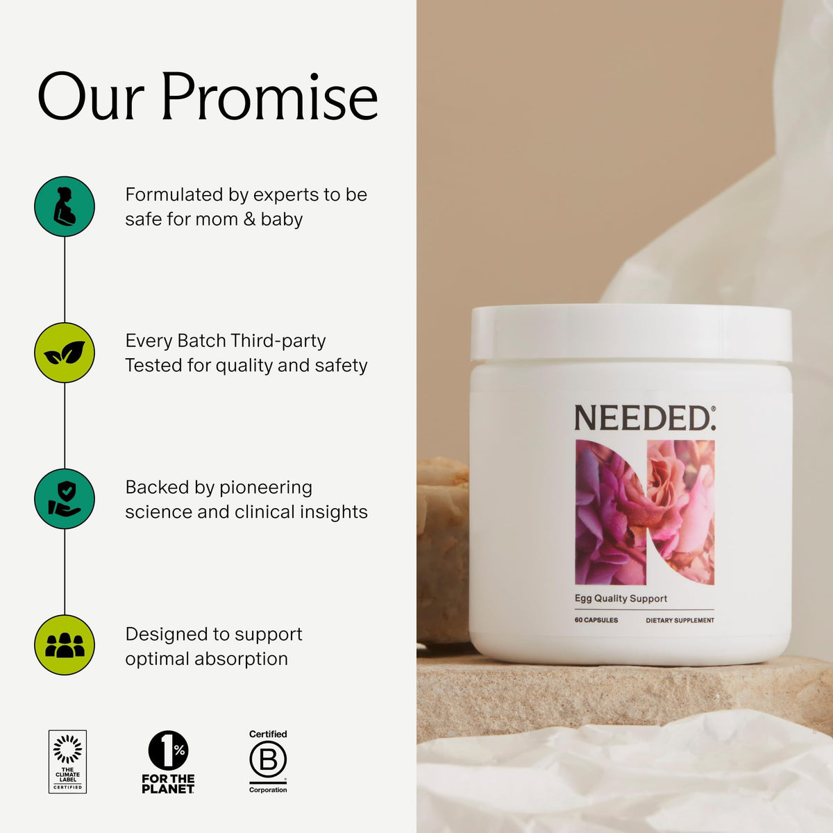 Needed. Egg Quality Support, 60 Capsules, 30 Day Supply