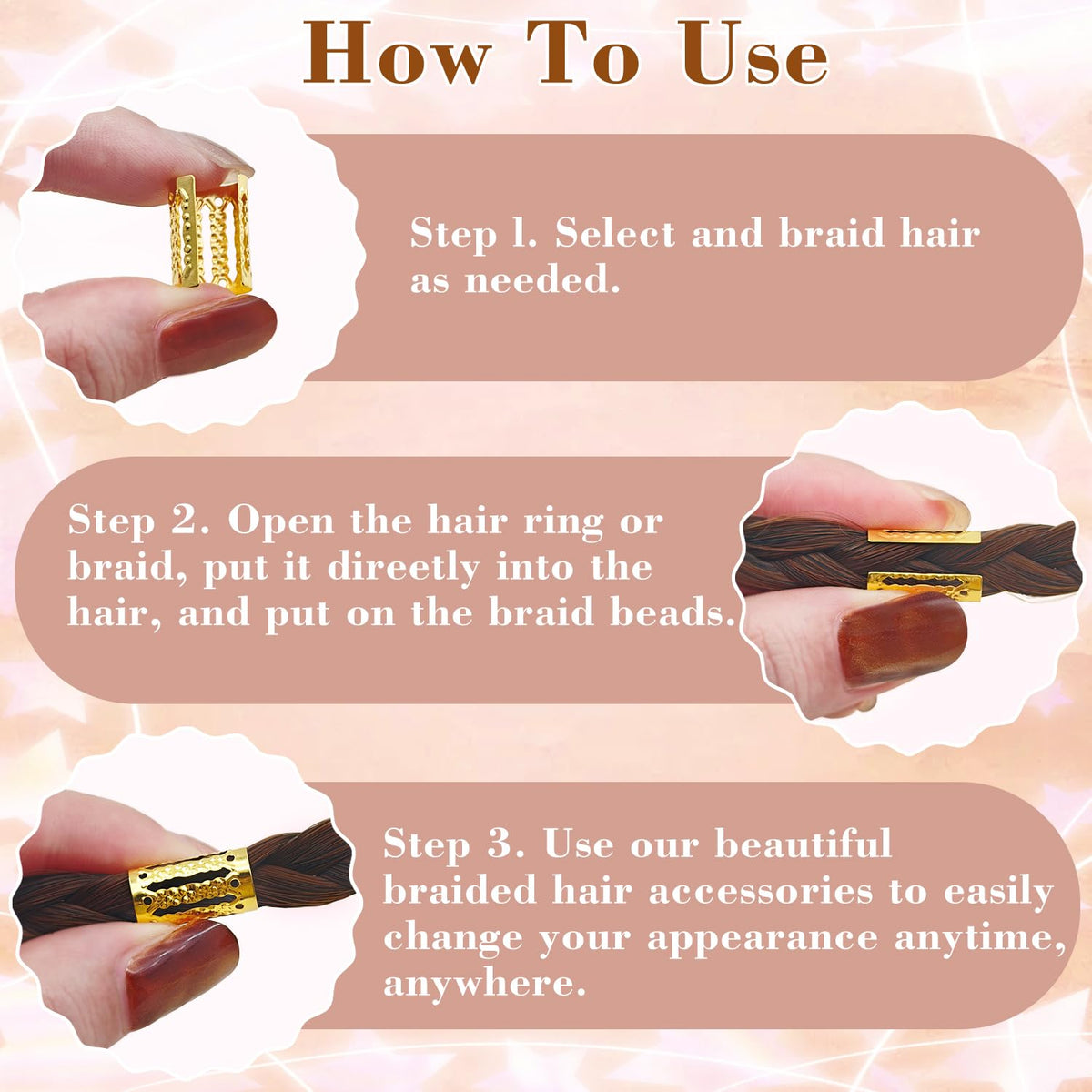 50Pcs Adjustable Metal Hair Cuffs and Rings for Braids, Bohemian Princess-inspired Gold Hair Jewelry Set for Women, Festival Party Dreadlock Decorations