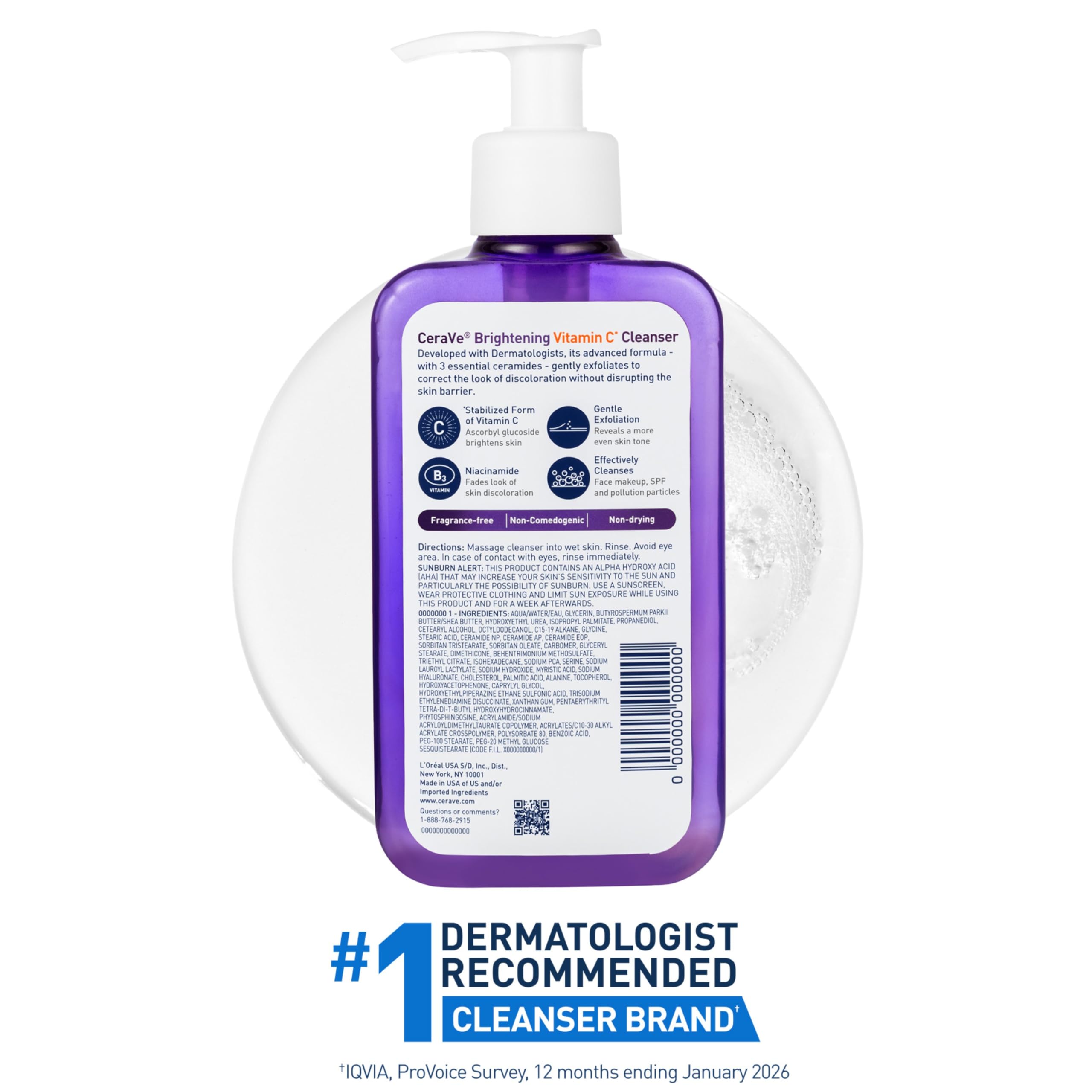 CeraVe Brightening Vitamin C Facial Cleanser, Niacinamide Face Wash, 8oz | Hydrating Skin Care Formula with Ceramides, Gently Exfoliates To Fade Discoloration and Reveal a Radiant Complexion