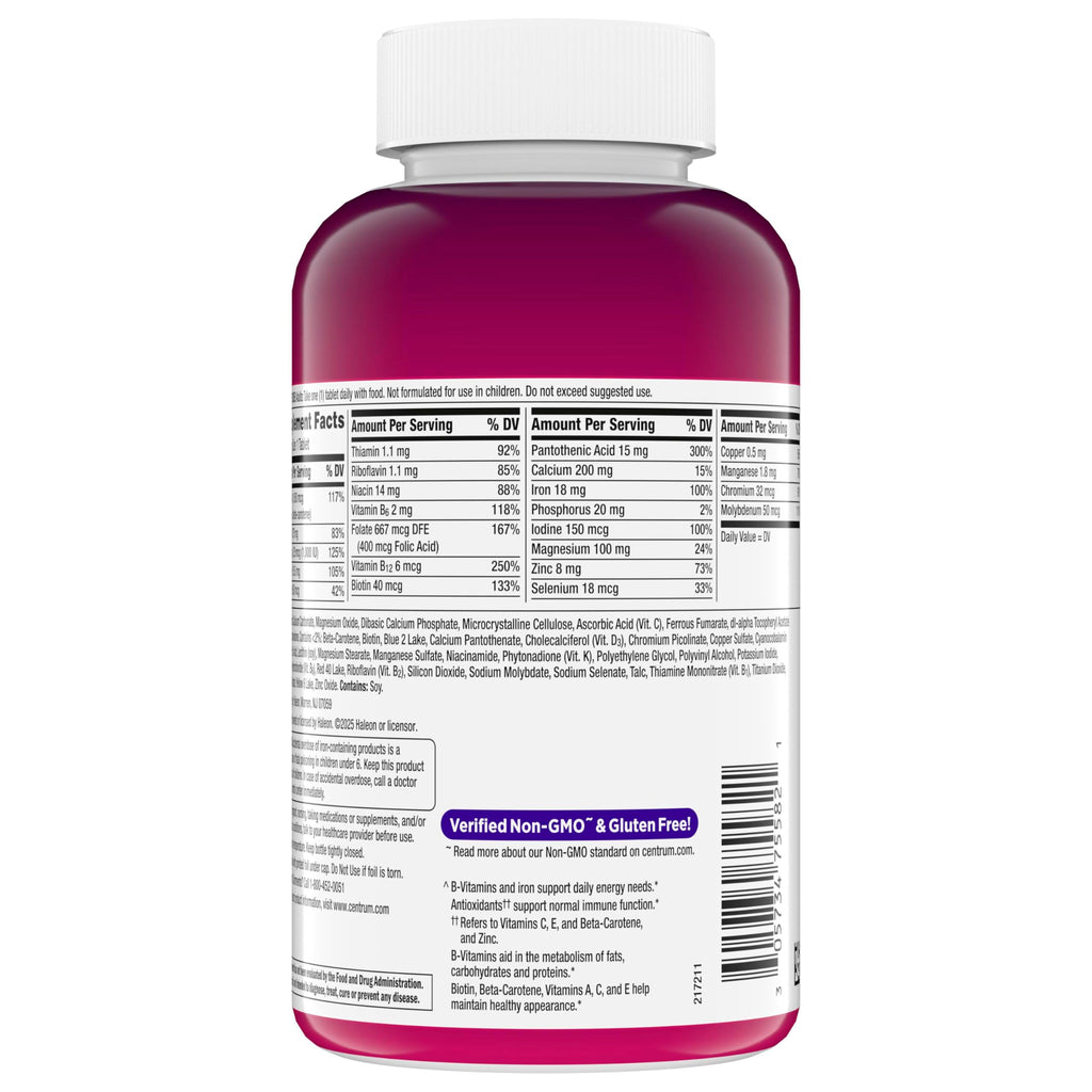 Centrum Multivitamin for Women 18 and Over, 250 Tablets | Contains Vitamin D3, B Vitamins and Antioxidant Vitamins C and E, Gluten Free, Non-GMO Ingredients, GLP-1 Support