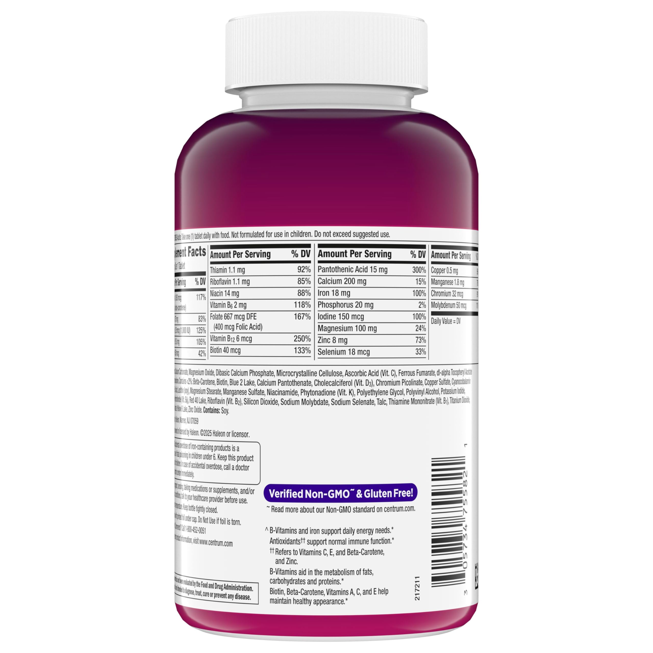 Centrum Multivitamin for Women 18 and Over, 250 Tablets | Contains Vitamin D3, B Vitamins and Antioxidant Vitamins C and E, Gluten Free, Non-GMO Ingredients, GLP-1 Support