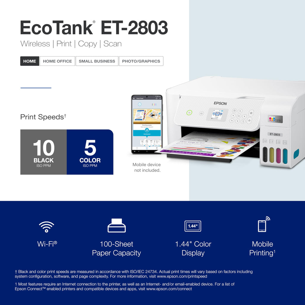 Epson EcoTank ET-2803 Wireless Color All-in-One Supertank Printer