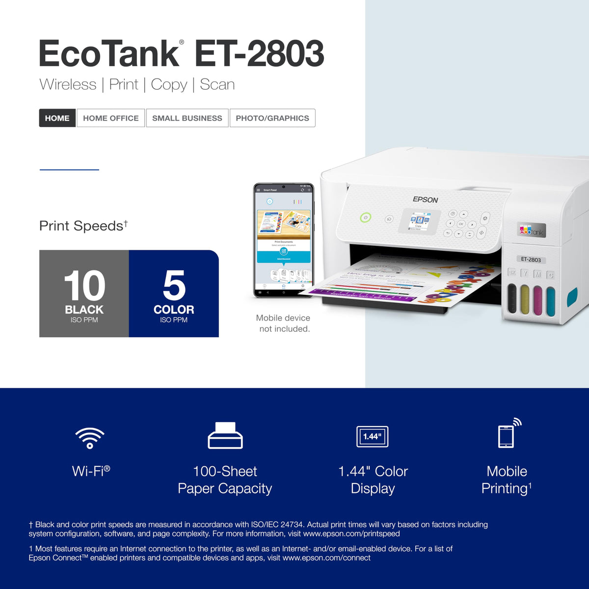 Epson EcoTank ET-2803 Wireless Color All-in-One Supertank Printer