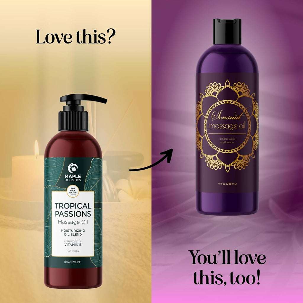 Buy now Tropical Sensual Massage Oil for Couples - Complete Relaxation Full Body Massage Oil for Date Night with Smooth Gliding Coconut and Sweet Almond Oil with Mango Scent - Non GMO Gluten Free and Vegan at indiglob india