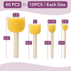 Bates- Round Sponges Brush Set, 0.5”, 0.75”, 1" & 1.5”, 40 Pack, Round Sponge Paint Brushes for Painting, Paint Sponges for Acrylic, Painting Tools for Kids, Arts, and Crafts