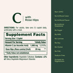 Nature's Bounty Vitamin C + Rose Hips, Vegetarian Caplets, 100 Count