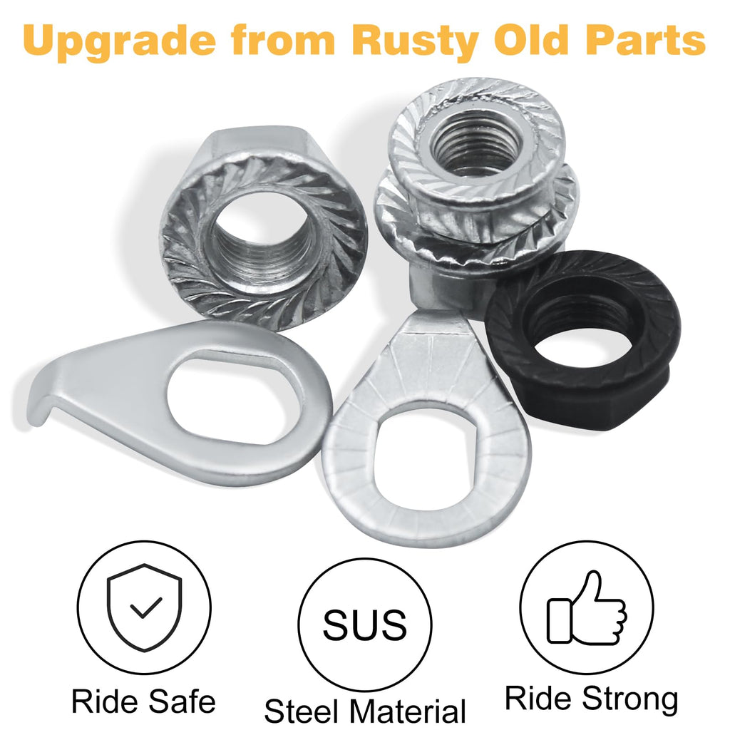 Bike Axle Nuts & Safety Washers for Wheel Hubs, M8/M9.5/M10