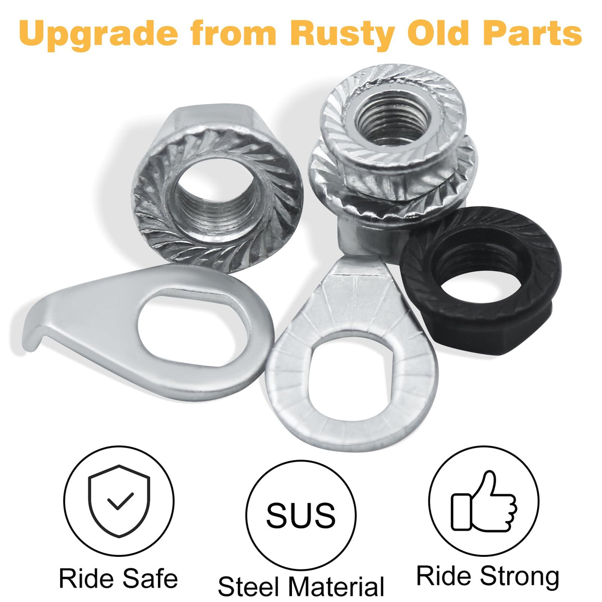 Bike Axle Nuts & Safety Washers for Wheel Hubs, M8/M9.5/M10