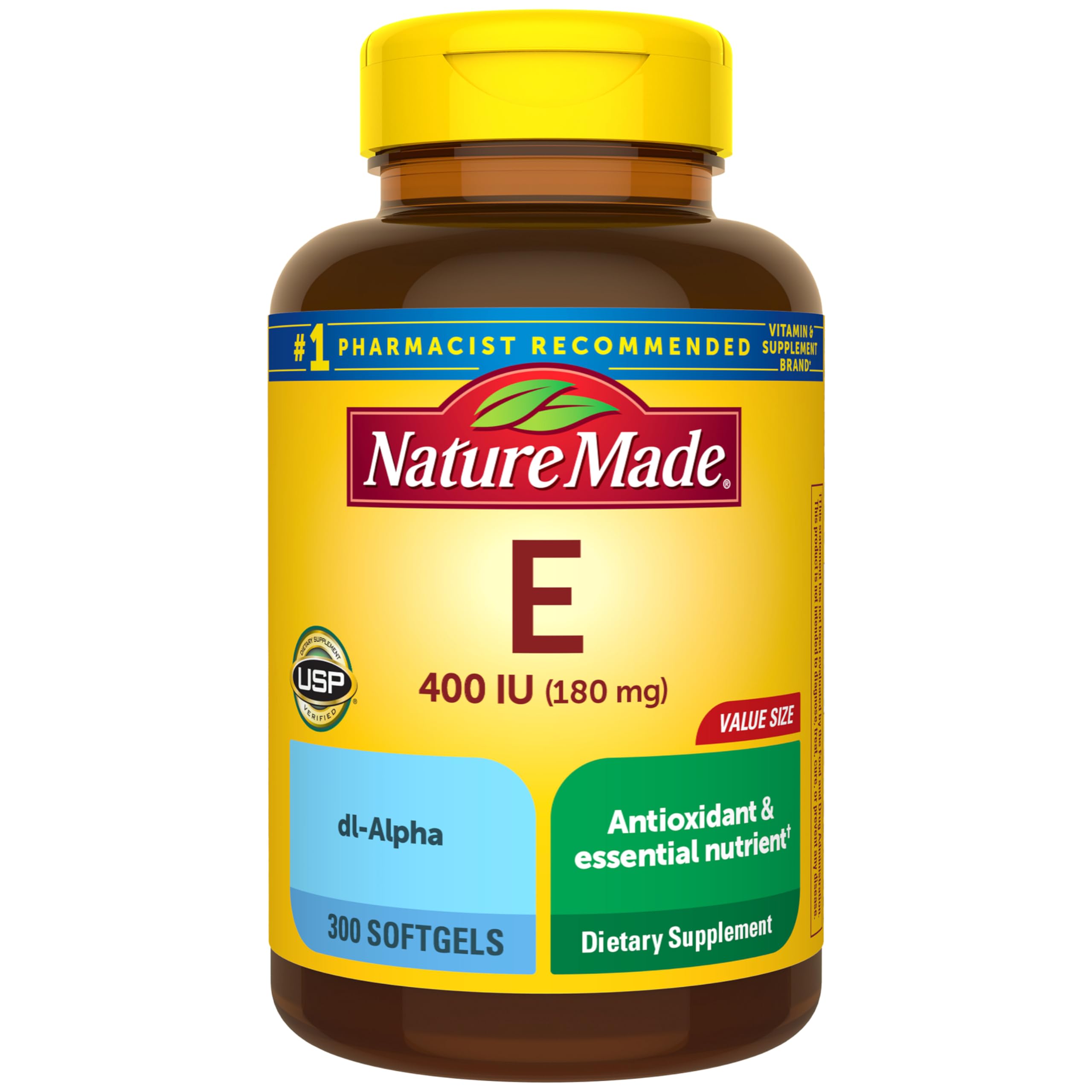 Nature Made Vitamin E 180 mg (400 IU) dl-Alpha, 300 Softgels | Dietary Supplement for Antioxidant and Skin Support, Vitamin E Supports a Healthy Immune System, 300 Day Supply