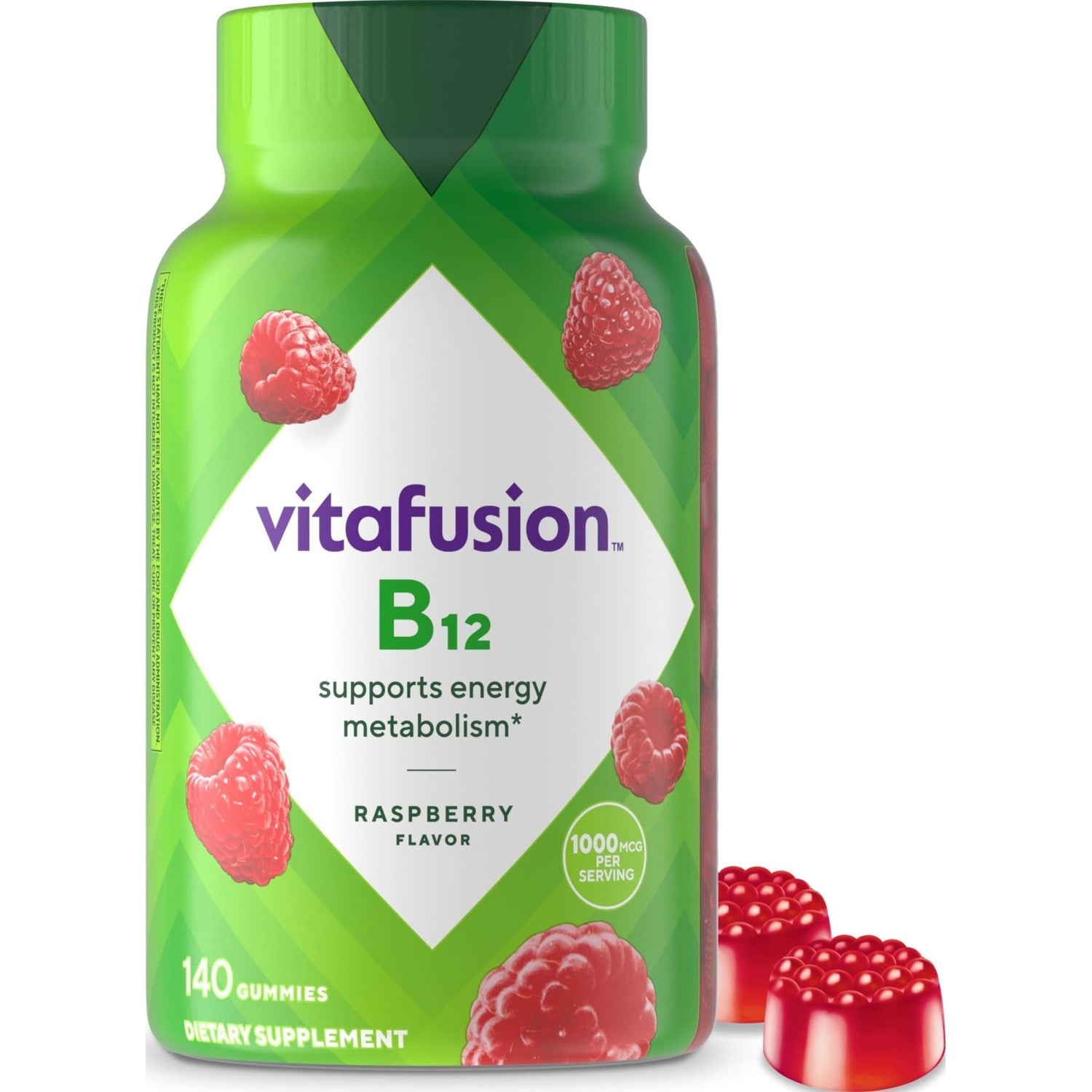 Vitafusion Vitamin B12 Gummies | 1000 mcg | 140 Adult Gummy Vitamins | for Women & Men | Raspberry Flavor | Gluten and Dairy Free Supplement (Pack of 2)