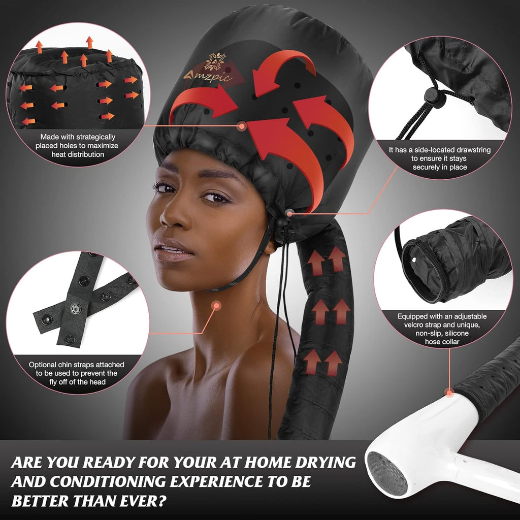 Buy now Bonnet Hood Hair Dryer Attachment - Soft, Adjustable Extra Large Bonnet Hair Dryer for Speeds Up Drying Time at Home, Easy to Use for Styling, Curling and Deep Conditioning (Black) at indiglob india