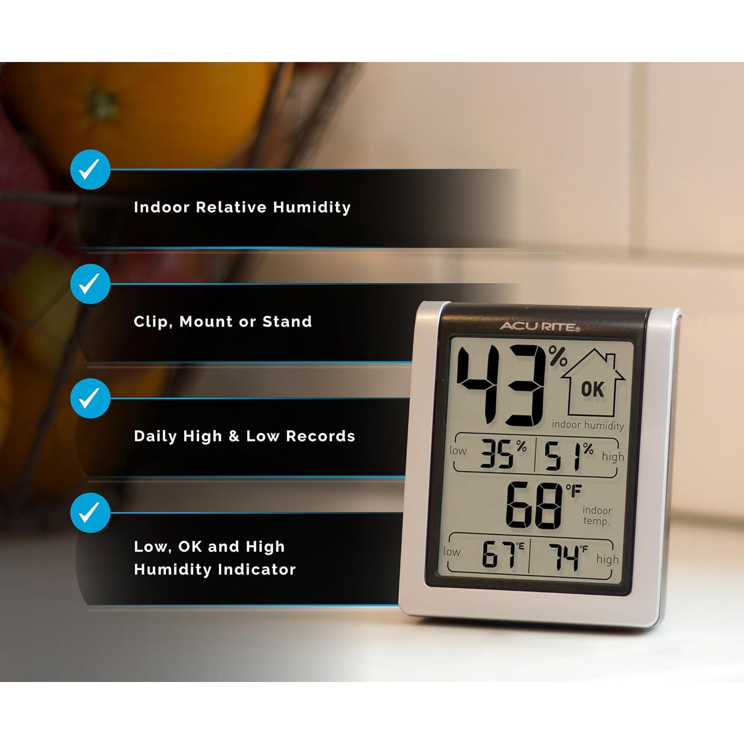 Buy now AcuRite Wireless Digital Indoor Thermometer and Hygrometer Monitor for Inside Temperature and Humidity Measurements (00613) at indiglob india