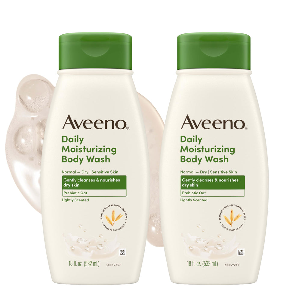 Aveeno Daily Moisturizing Body Wash, Prebiotic Oat, Dry Skin, 18 fl oz x 2