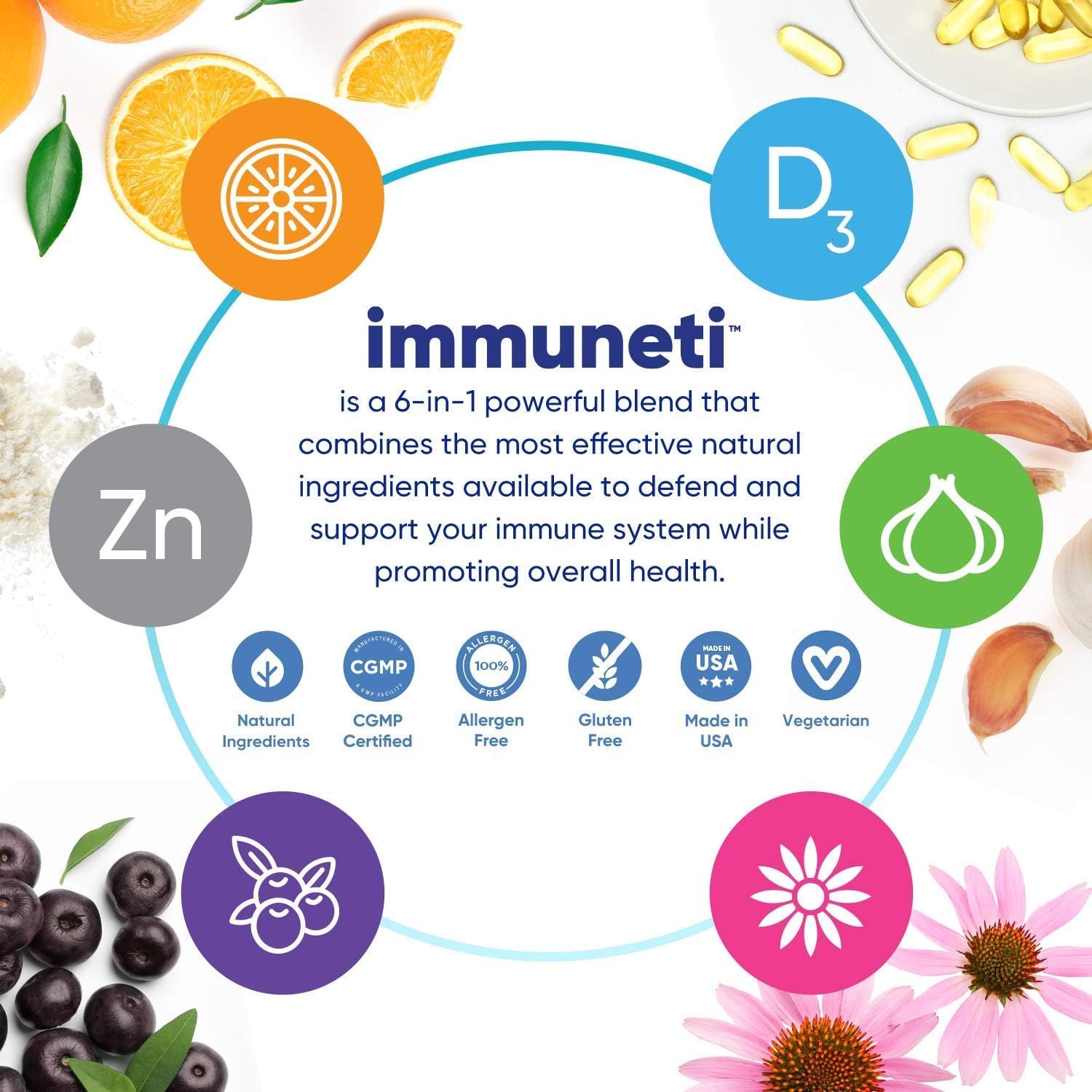 Immuneti Advanced Immune Support – Doctor Formulated 6-in-1 Daily Immunity Supplement – Made in USA – With Vitamin C, D3, Zinc, Elderberry, Garlic & Echinacea - Vital Nutrients & Antioxidants (2)