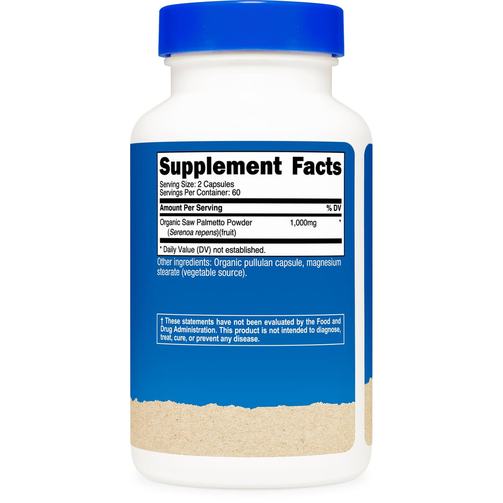 Nutricost Saw Palmetto (1000mg) 120 Capsules, 60 Servings, CCOF Organic | Vegetarian Friendly, 500mg Per Capsule, Gluten Free