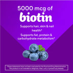 Vitafusion Biotin Gummies | 5000mcg | 100 Adult Gummy Vitamins | for Women & Men | Hair Skin and Nails Supplement | Blueberry Flavor | Gluten-Free Formula