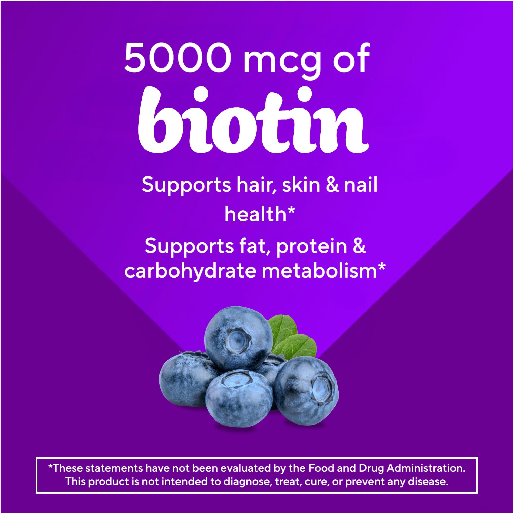Vitafusion Biotin Gummies | 5000mcg | 100 Adult Gummy Vitamins | for Women & Men | Hair Skin and Nails Supplement | Blueberry Flavor | Gluten-Free Formula