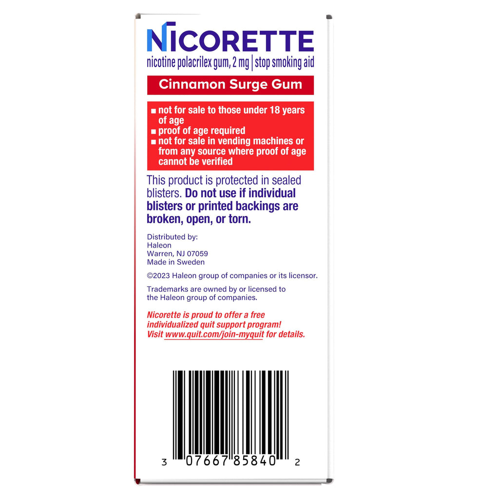 Nicorette Nicotine Gum 2mg, Quit Smoking Aid, Cinnamon Surge, 100 Ct, 2 Pk