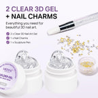 MIZHSE 3D Sculpting Gel set includes two clear gel pots, nail charms, and a sculpting pen for authentic nail art creation.