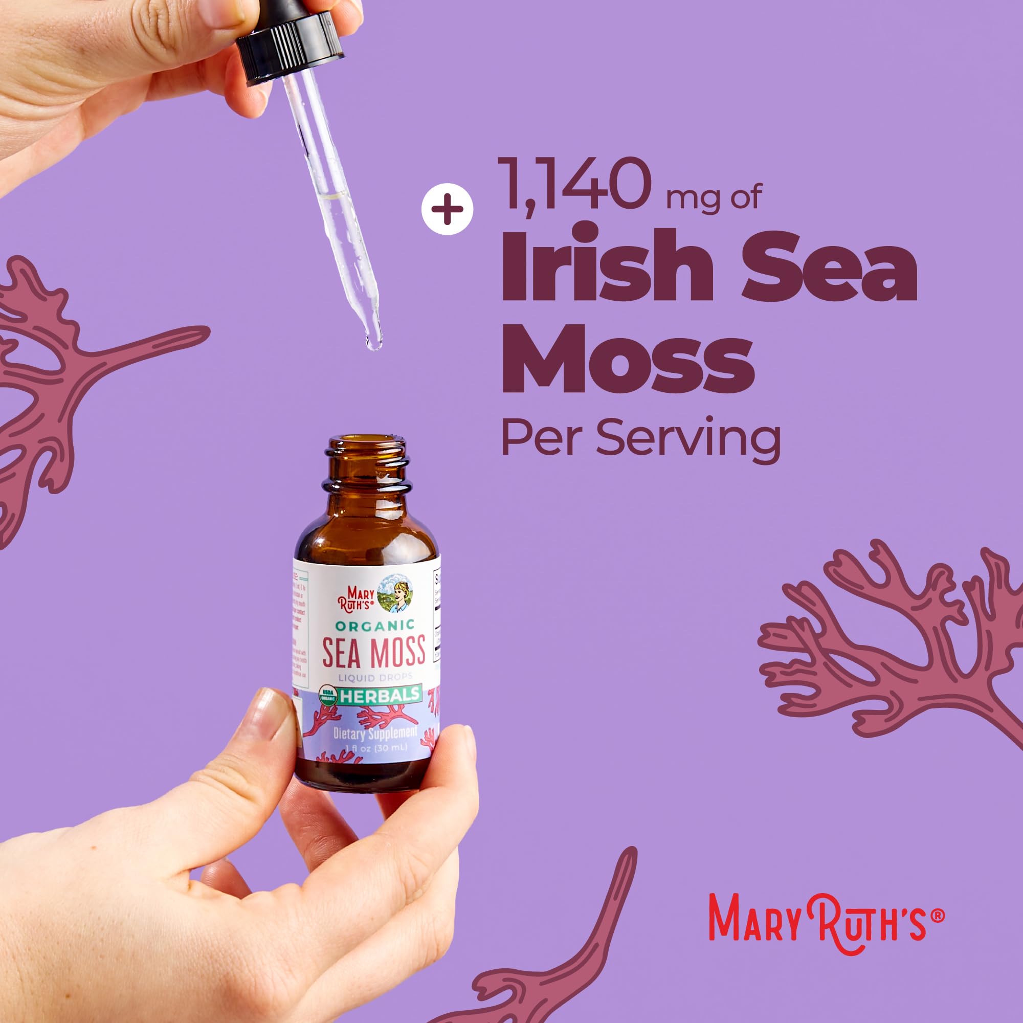 MARYRUTH'S Organic Irish Sea Moss Liquid Drops, Unflavored, 1 Fl Oz | Chondrus Crispus, Wild Harvested, For Adults & Kids Ages 14+, Sugar Free, Vegan