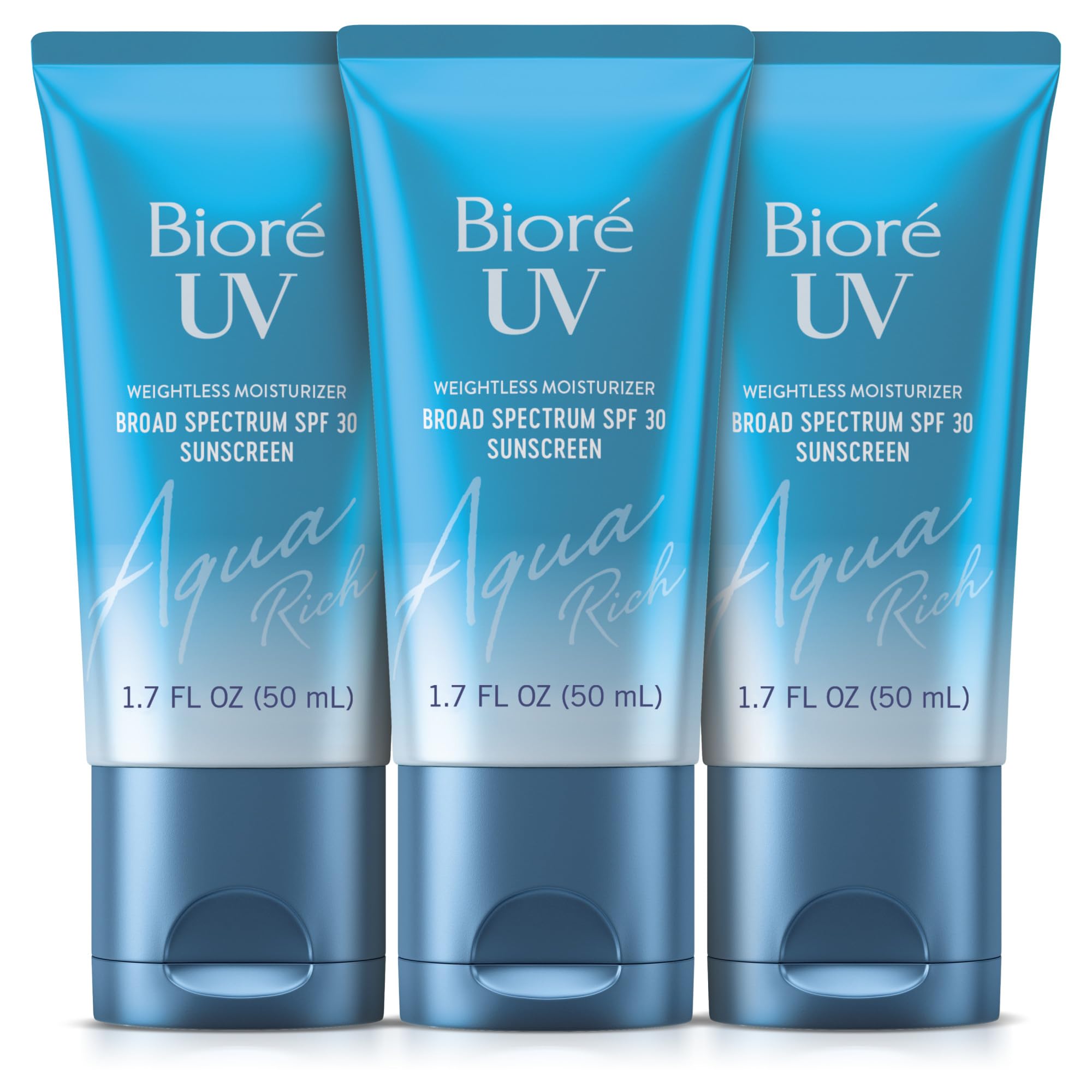 Biore UV Aqua Rich Moisturizer SPF 50 Facial Sunscreen, 1.7 fl oz | Oil-Free Daily Face Sunscreen, Hyaluronic Acid, Lightweight, Non-Comedogenic, Dermatologist Tested, Sensitive Skin