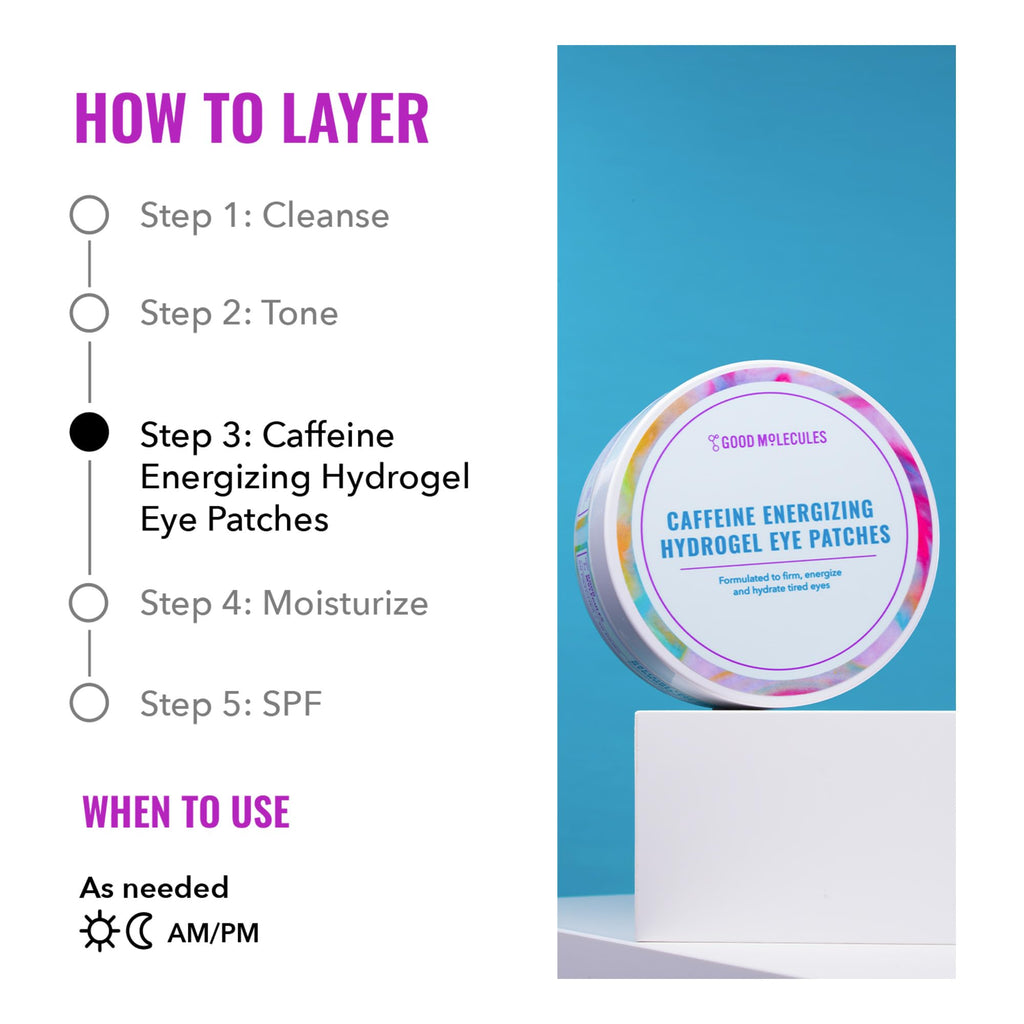 Buy now Good Molecules Caffeine Energizing Hydrogel Eye Patches - Eye Mask with Hyaluronic Acid Hydrate and Reduce Puffiness - Pack of 30, Skincare for Face at indiglob india