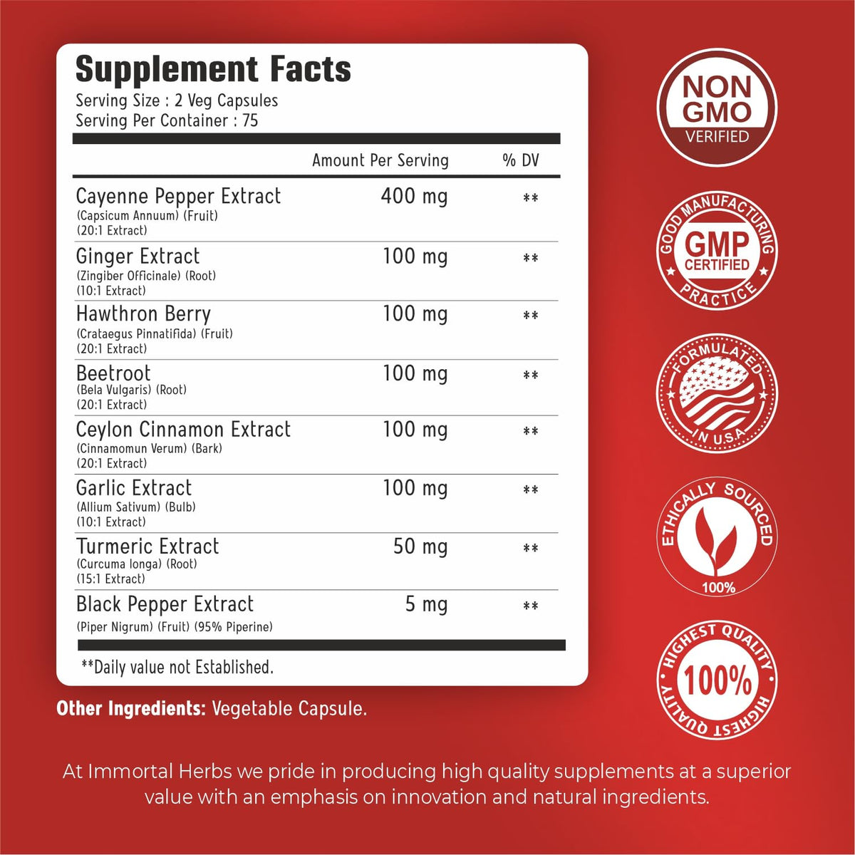 Cayenne Pepper Capsules w/Garlic, Ginger, Hawthorn, Turmeric, Cinnamon, Beet Root and Black Pepper Extract, 150 Cayenne Capsules, Non-GMO & Gluten Free Capsaicin Supplement
