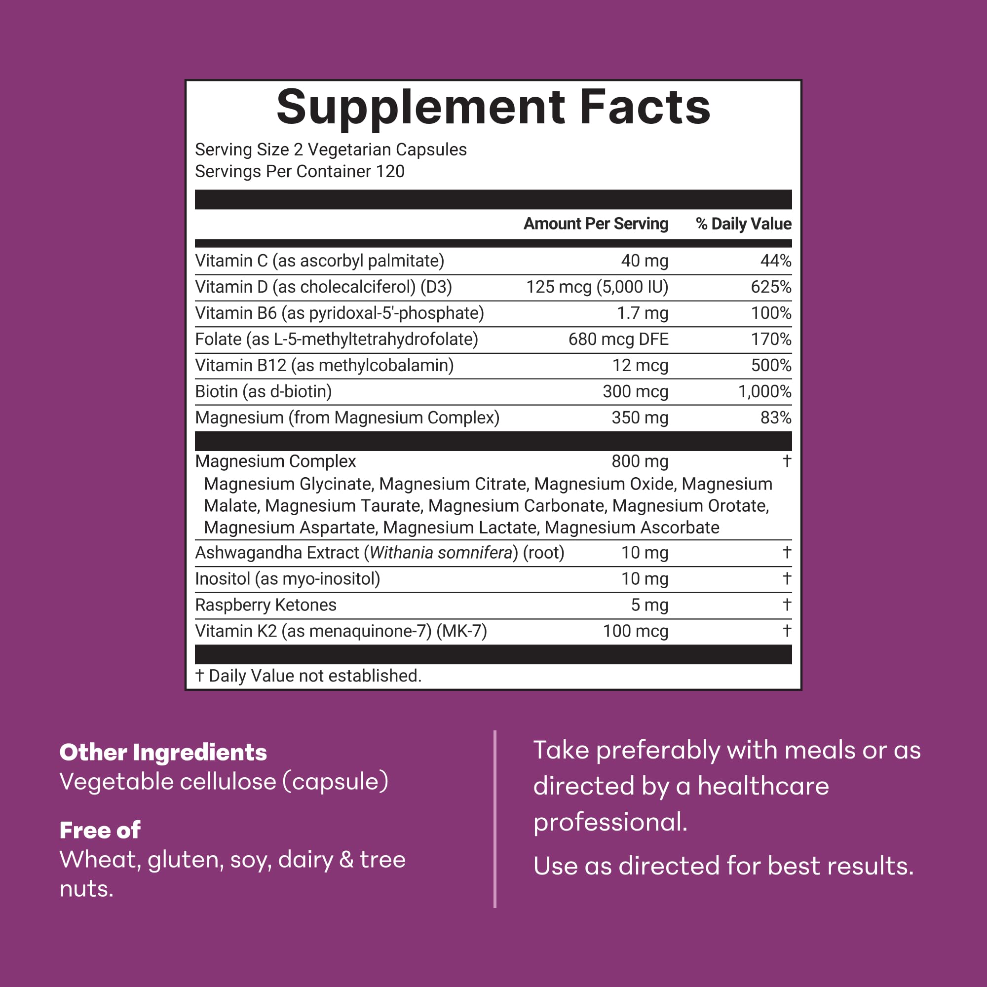 Micro Ingredients Magnesium Complex for Women, 240 Veggie Capsules | 20-in-1 with Glycinate, Citrate & More + D3, K2, Methylated B Complex, Biotin, Inositol & Ashwagandha. Filler Free, Non-GMO.