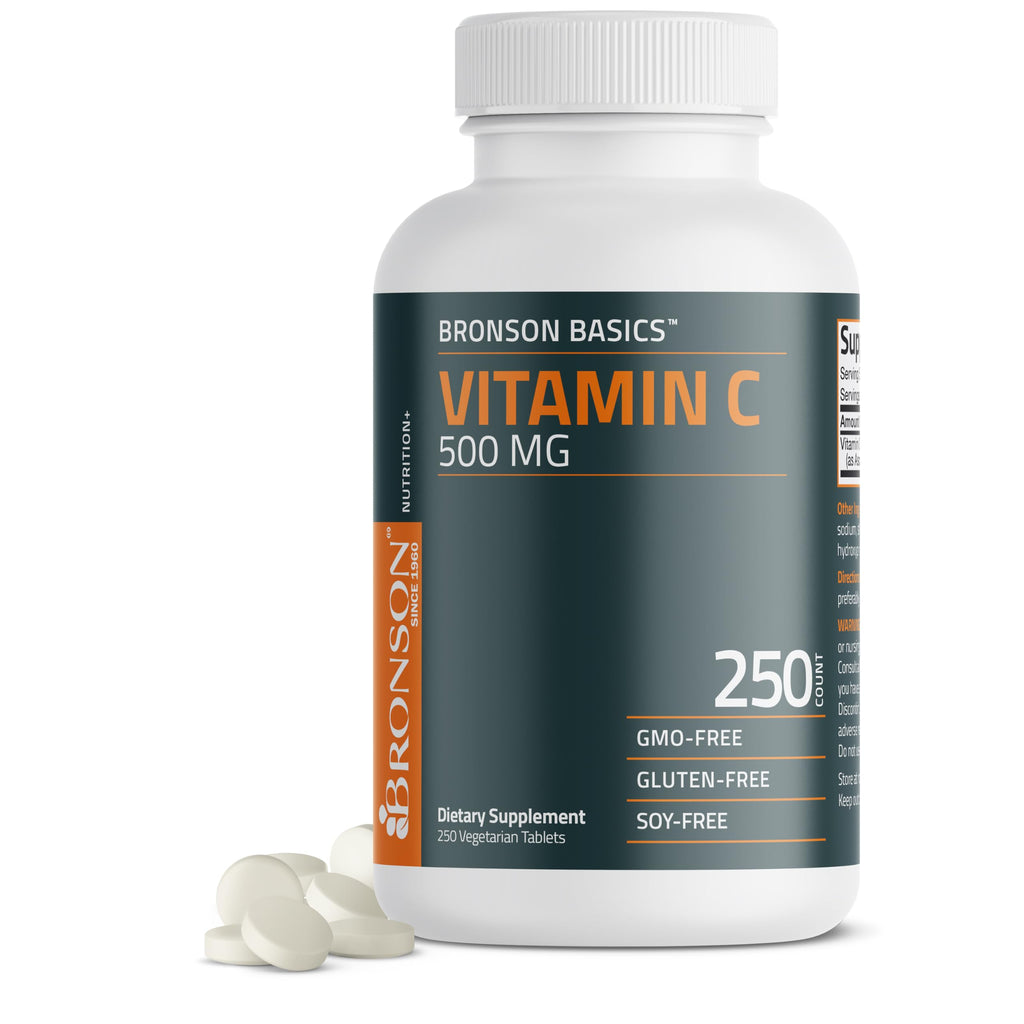 Bronson Vitamin C 500 mg Immune & Antioxidant Support, Non-GMO, 250 Tablets | Daily Vitamin C Replenishment, Vegetarian Formula, Gluten-Free & Soy-Free