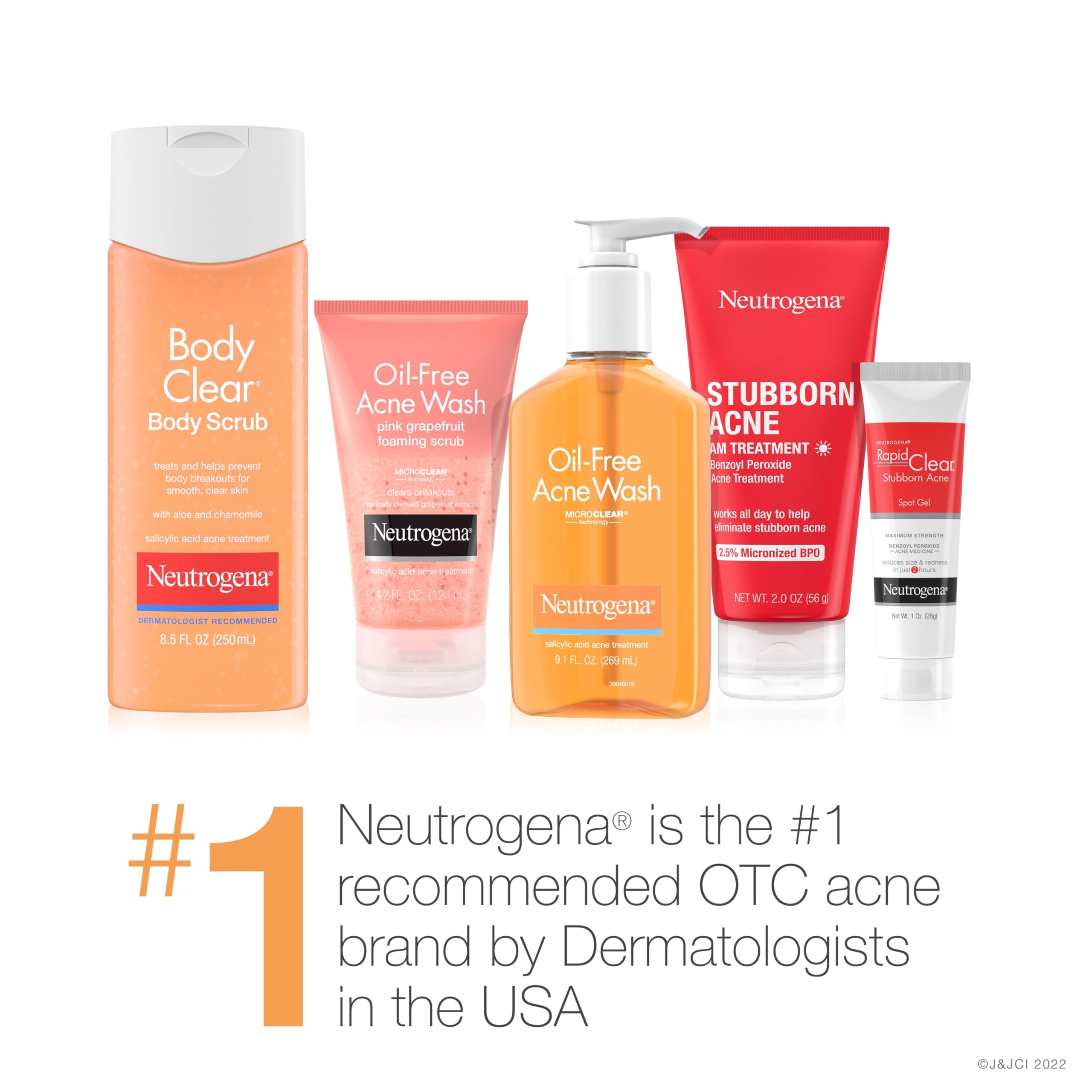 Neutrogena Body Clear Acne Body Wash & Exfoliating Scrub, 8.5 fl oz | 2% Salicylic Acid Cleanser, Chest Shoulder & Back Acne Treatment, Non-Comedogenic, Oil-Free Shower Gel