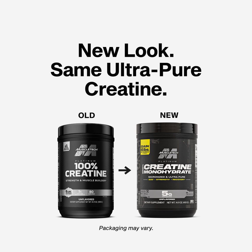 MuscleTech Creatine Monohydrate Powder, Platinum Pure (80 Servings) | Unflavored Micronized Creatine for Men & Women - Workout Supplements for Performance & Muscle Recovery - Packaging May Vary