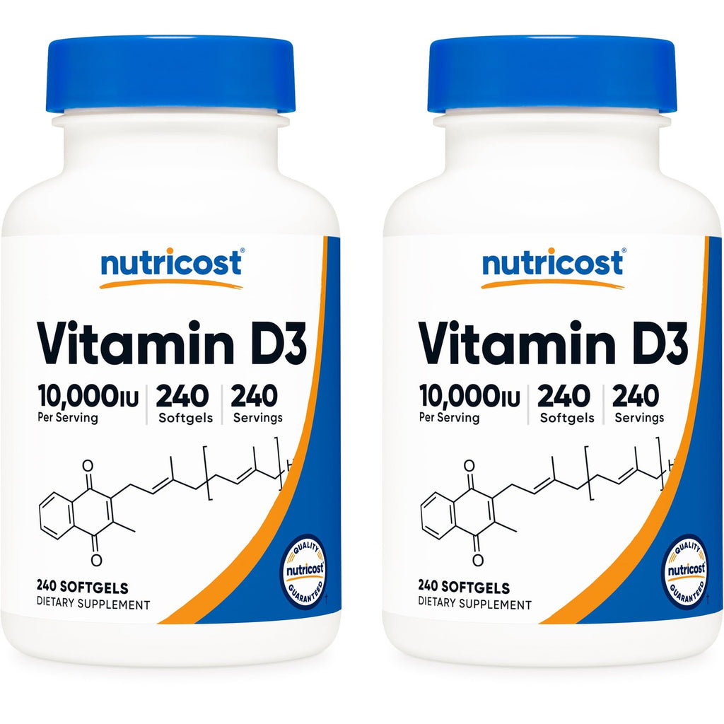 Nutricost Vitamin D3 10,000 IU, 240 Soft Gel Caps (2 Bottles)