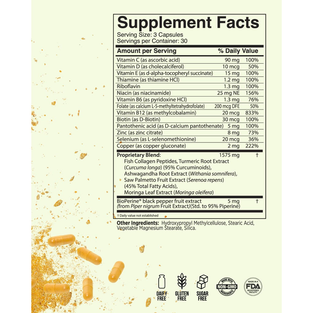Inner Glow Advanced Hair, Skin & Nails Vitamins – Doctor-Developed Hair Supplement with Biotin, Collagen Peptides, Vitamin D & B12 – Clinically Tested 12-Week Results, Made in USA, Non-GMO