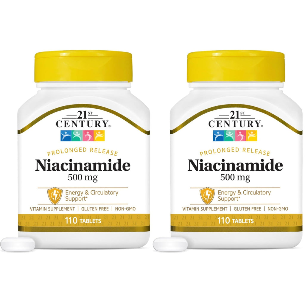 21st Century Niacinamide 500mg Prolonged Release, No Flush, 110 Count | Vitamin B-3 Niacinamide 500 mg, Energy Metabolism & Skin Health Support, No-Flush Formula, Prolonged Release, Non-GMO Tablets