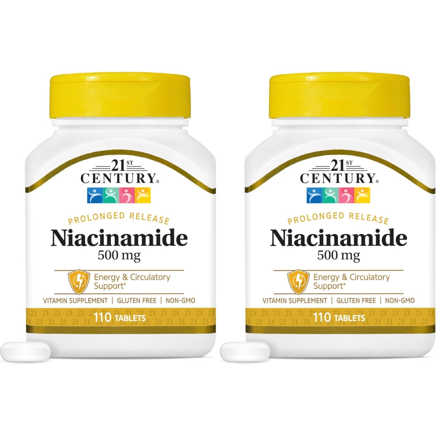 21st Century Niacinamide 500mg Prolonged Release, No Flush, 110 Count | Vitamin B-3 Niacinamide 500 mg, Energy Metabolism & Skin Health Support, No-Flush Formula, Prolonged Release, Non-GMO Tablets