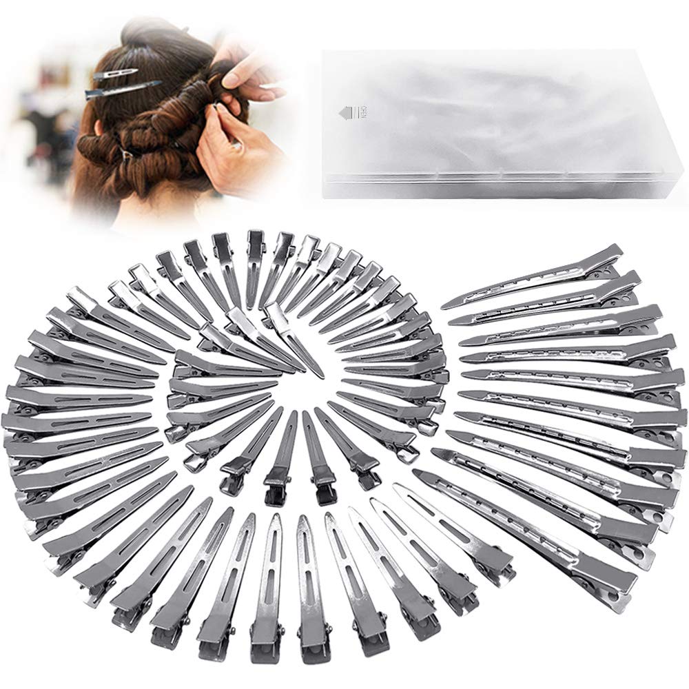 HiJeaton Metal Silver Loc Clips for Hair Retwist Dread Pin Curl Pro Styling | 90 Pcs Duck Bill Alligator Clips Nonslip Rustproof Strong Grip for Thick Hair, Sectioning Rollers Salon Bows Small Single DIY